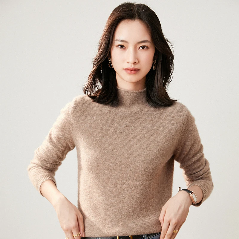 

2021Hot Sale Autumn Winter 100% Pure Cashmere Sweater Turtleneck Women's High Quality Soft Female Loose Thickened Knitted Jumper