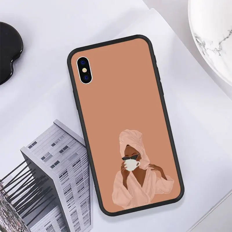 

Character girl Phone Case for iPhone 11 12 Pro Max 6 6s 7 8 Plus XS XR 12mini SE 2020 Black Soft TPU Cover Silicone Coque