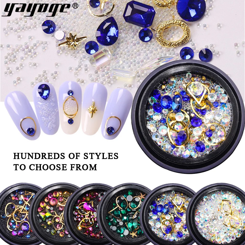 

Yayoge 1 Box Mix Shapes Glitter Beads Diamond Pearls Heart Nail Art Rhinestones Gems Decals Manicure DIY Tips for Nails