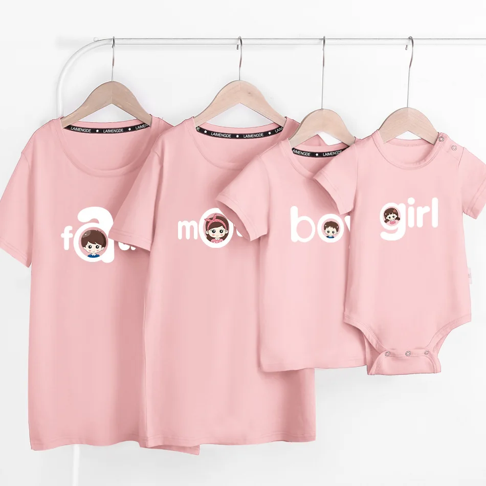 

Family Matching Outfits Father Mother Girl Boy Print T-shirt Top Baby Romper Cartoon Print T-shirt Mommy and Me Clothes