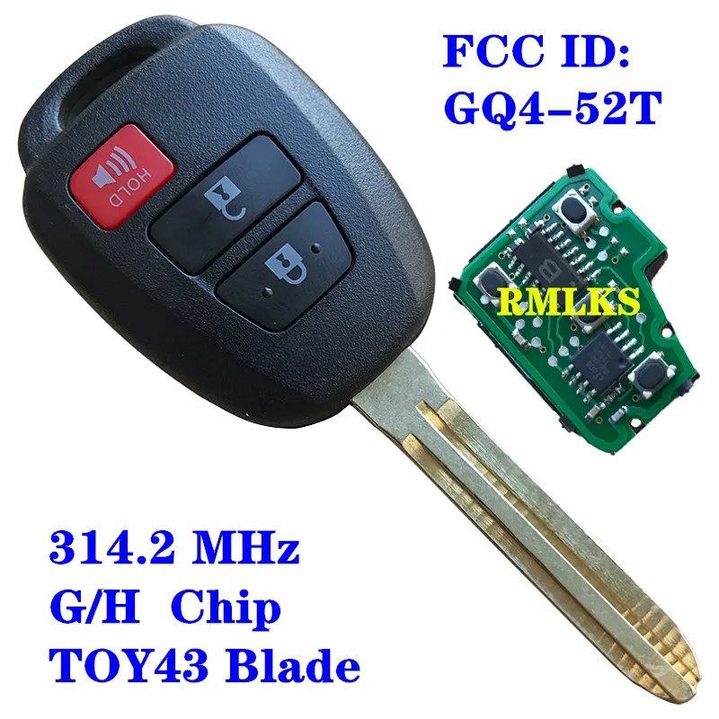 

Дистанционный ключ с чипом H 72G для Toyota RAV4, Хайлендер 2013, 2014, 2015, FCC, идентификация: GQ4-52T, лезвие TOY43