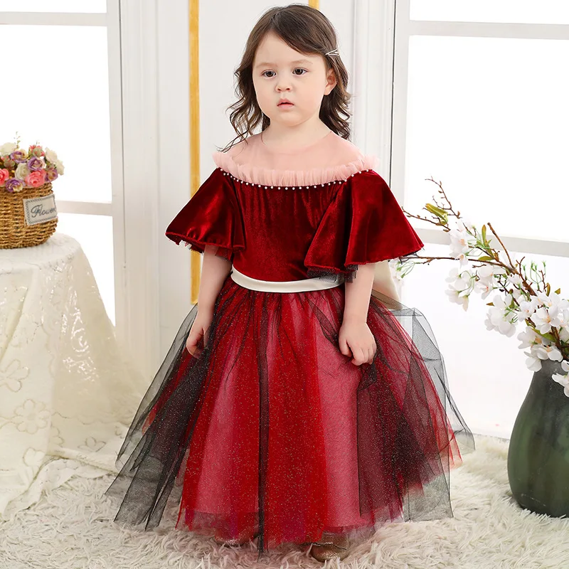 Осенне зимнее детское бархатное платье принцессы для маленьких девочек