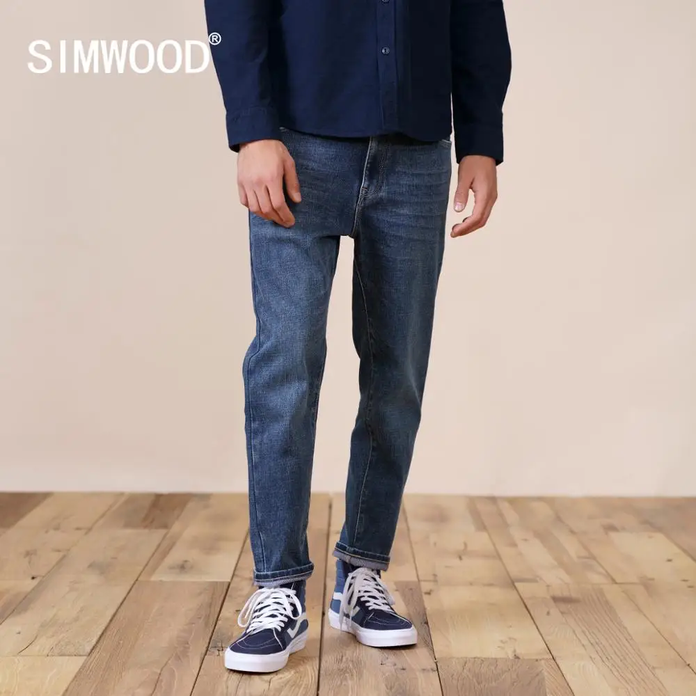 

Мужские плотные джинсы SIMWOOD, Удобные зауженные джинсы до щиколотки, модель 2021 на осень и зиму, размера плюс