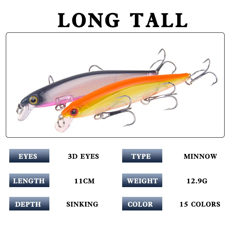 

Luya Bait Mino Fishing Bait Long Shot Submerged Fake Bait Artificial Bait 12.9g/11cm