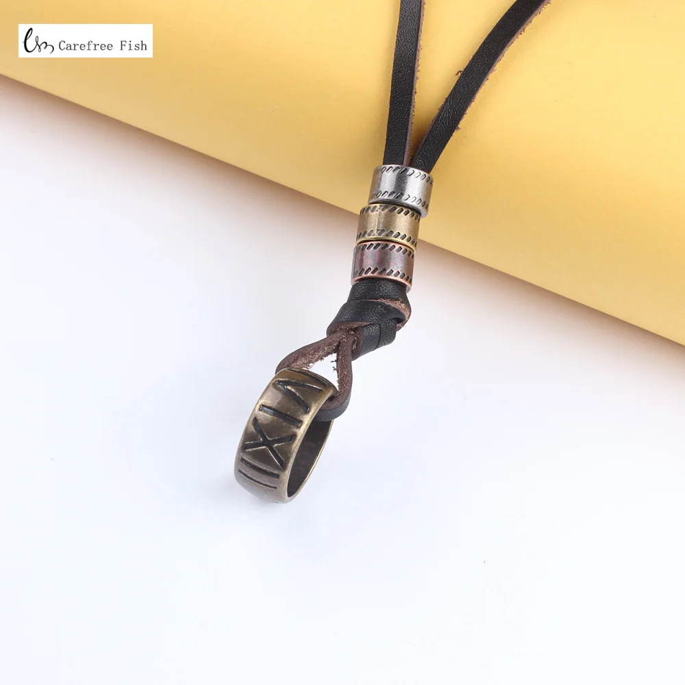 Ring bronze 2 Винтажные аксессуары в стиле стимпанка, римское ожерелье с цифрами и легче, натуральная кожа, подвеска, ювелирная цепочка для мужчин и женщин LKN0041 - Окраска металла: Ring bronze 2