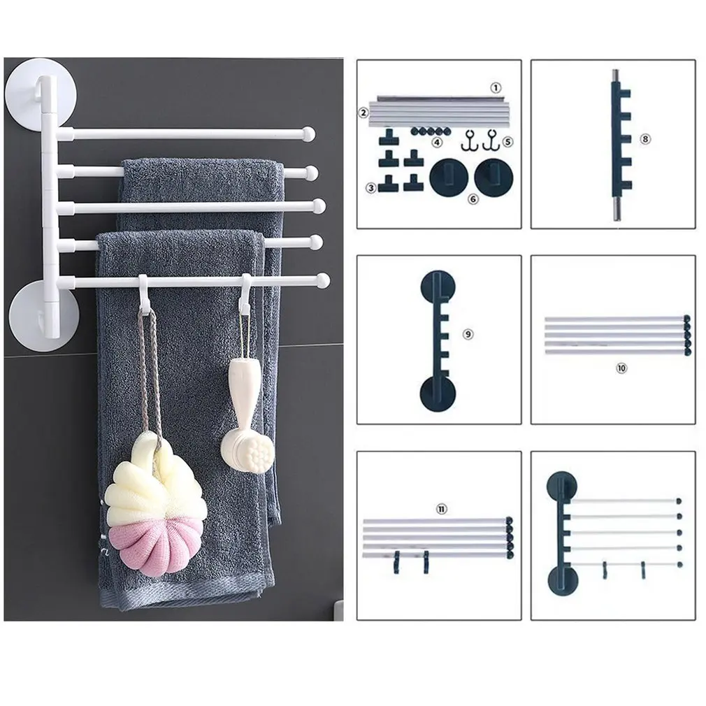 

Hot High Quality Multi-bar Wall Mounted Rotating Towel Rack Punch-free Bathroom Bath Towel Holder Six-layer Towel Rack