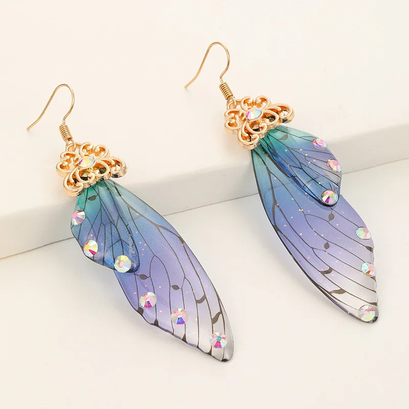 

Retro temperament butterfly wings long bridal earrings ladies personality fashion animal earrings simulation earrings Wholesale