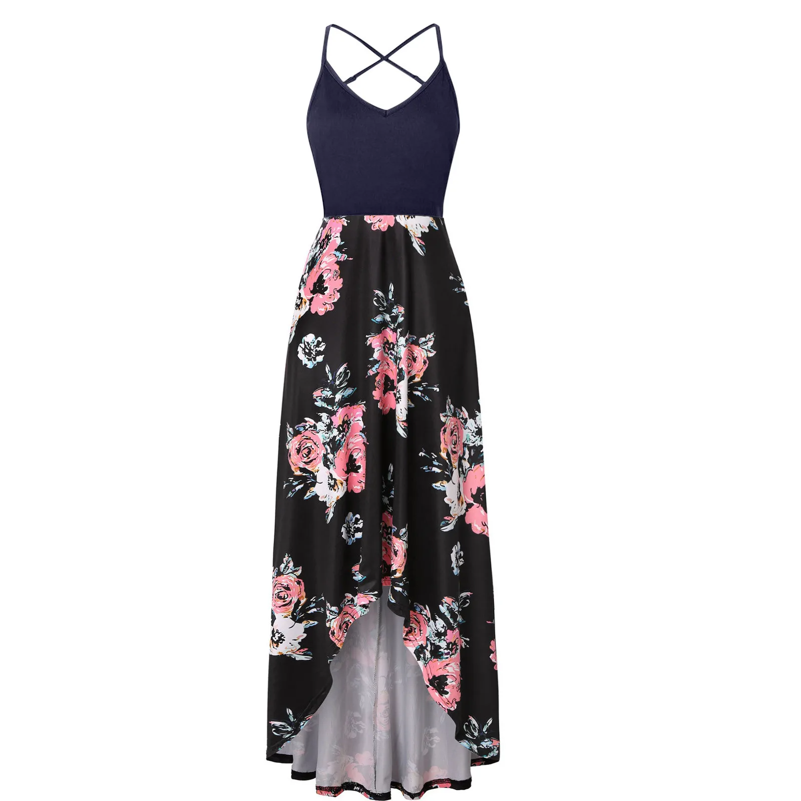 

40#Vintage Irregular Halter Dress For Woman Spagetti Strap Sleeveless Straight Open Back Dress 2021 Sexy Floral Print Dress