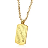 bible verse prayer cz pendant necklaces religious statement stainless steel chains necklace jewelry for men