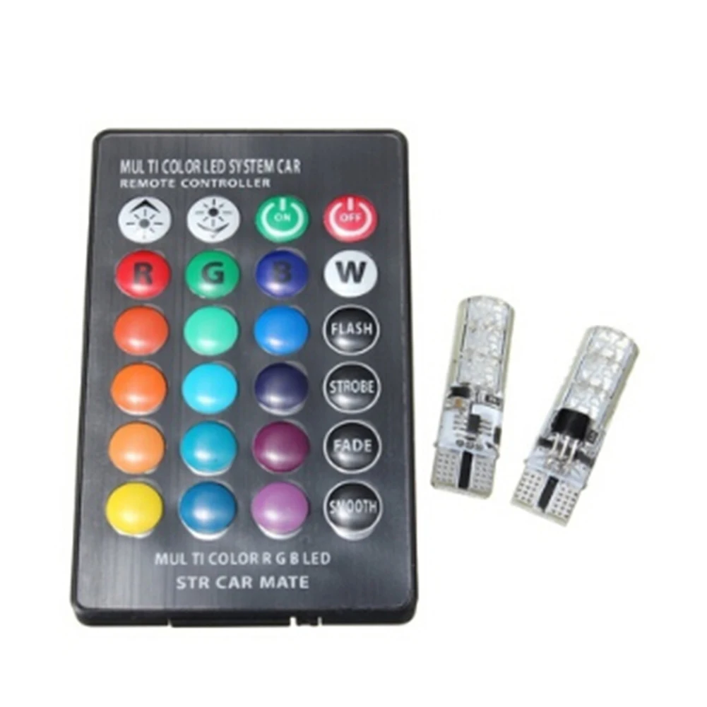 

2x T10 Waterproof W5w 501 Car Wedge Side Light Bulb-6SMD 5050 RGB 7 Color LED Remote Control Strobe Flash Wedge Lamp Bulb