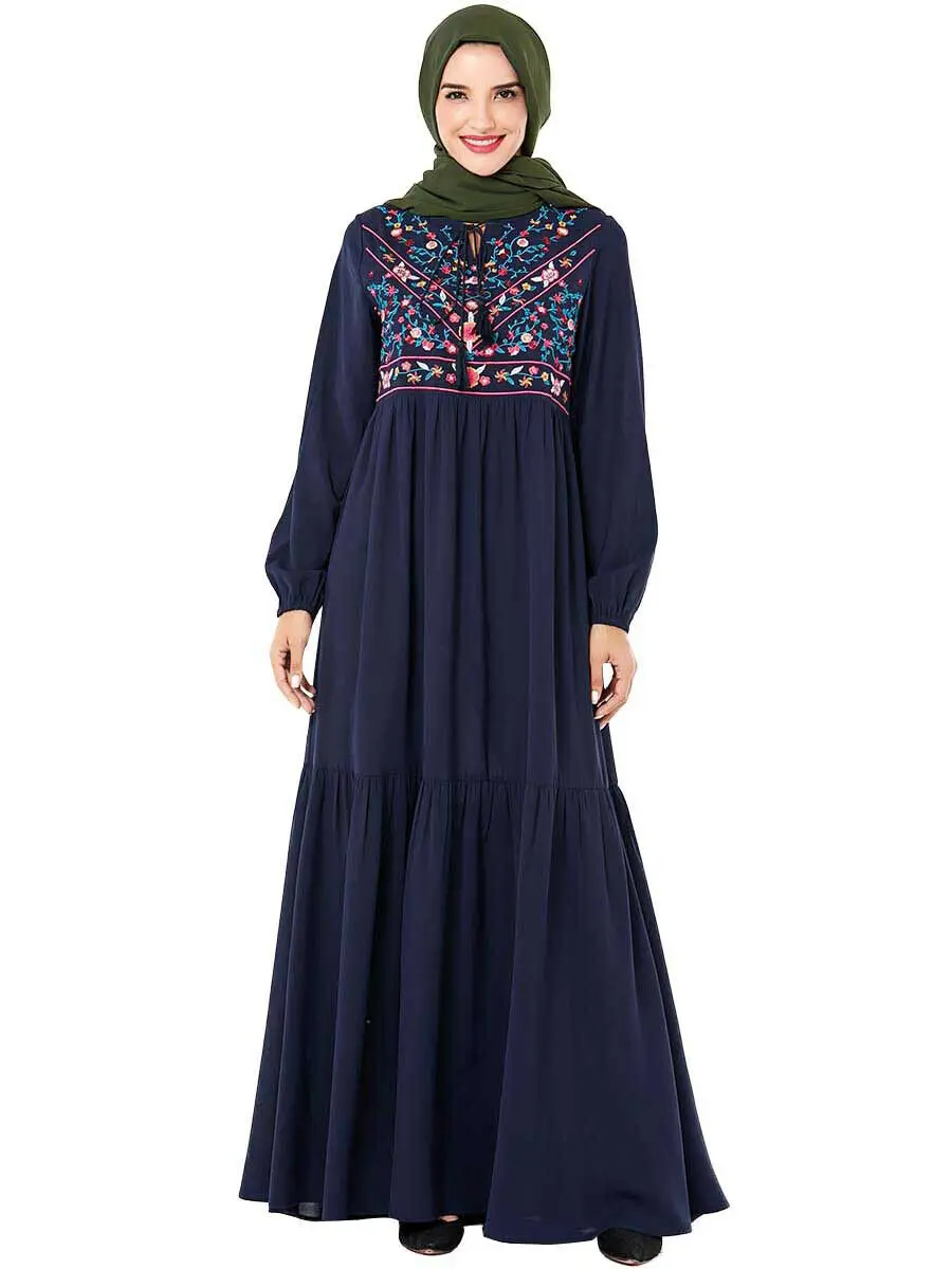 Женское платье с длинным рукавом, винтажная абайя с вышивкой в этническом стиле