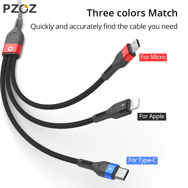 USB-кабель PZOZ 3 в 1 для iphone Xiaomi Sunung кабель быстрой зарядки Micro USB Type-C | Мобильные