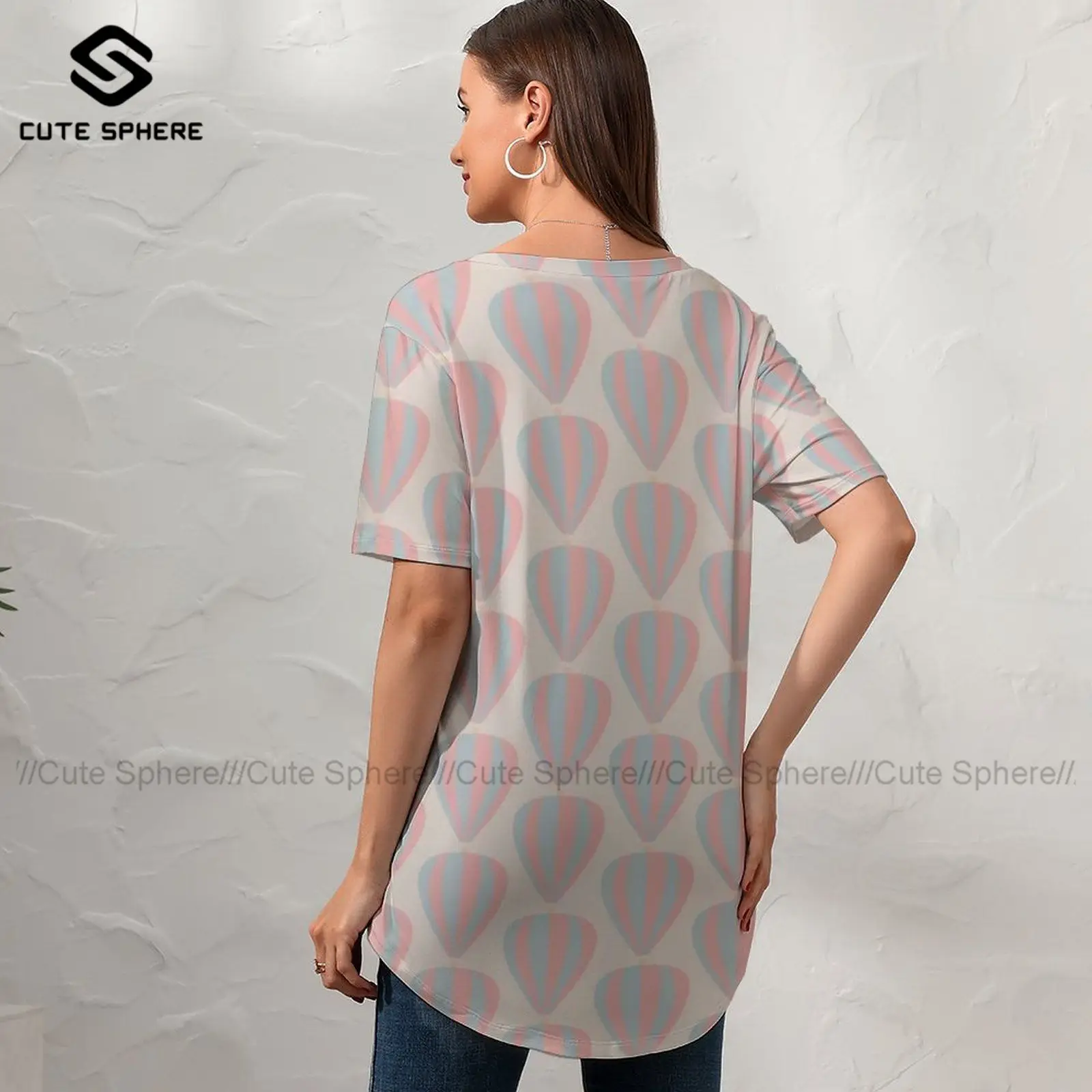 

Balloon Tshirt Trendy Short-Sleeve Women T Shirt Summer V Neck Pattern T-Shirt Plus Size