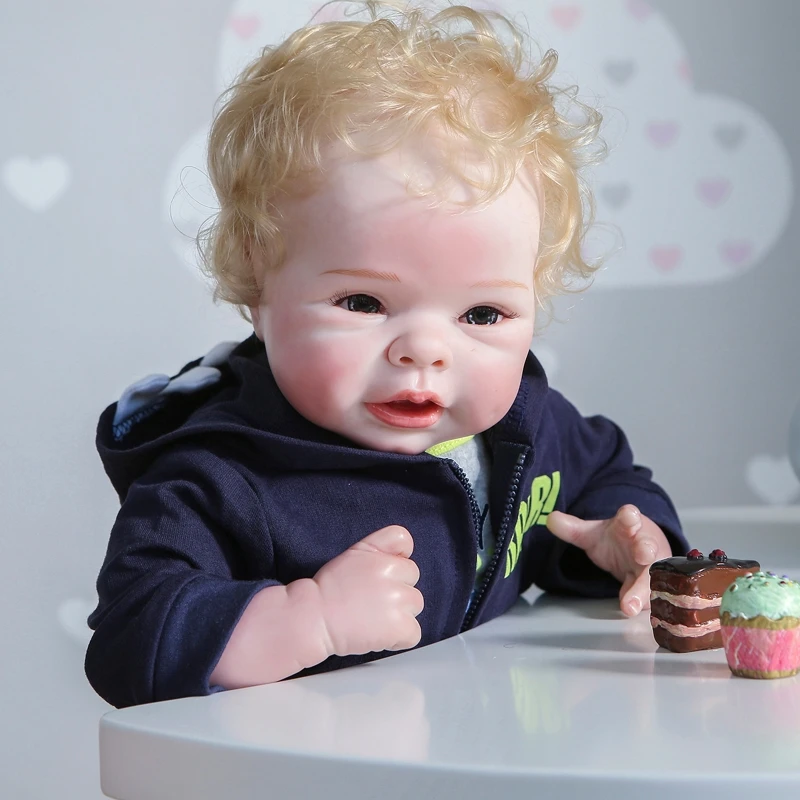 

55cm Realistic Doll Soft Body Vinyl Toddler Babies Lifelike Curly Boy Play Toy U50F