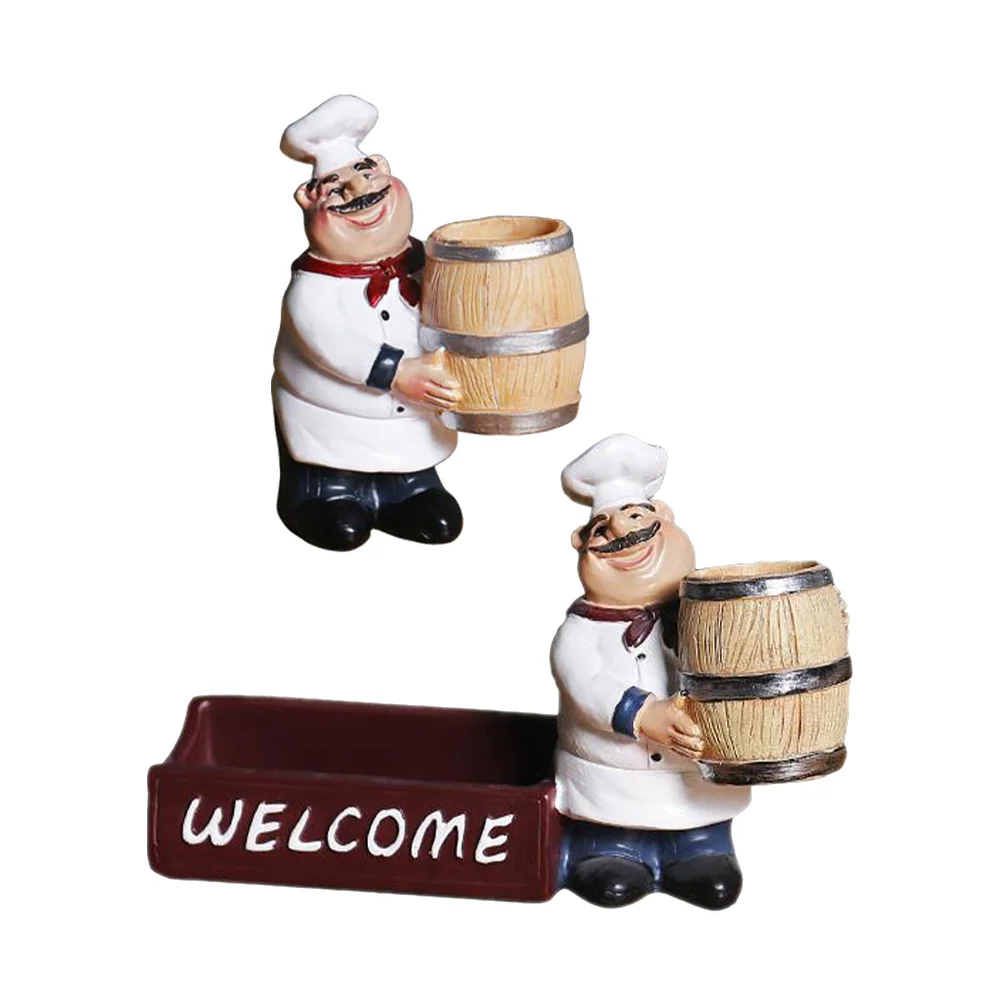 

Статуи шеф-повара из смолы 2 шт., декоративный держатель для зубочисток, украшение для обеденного стола