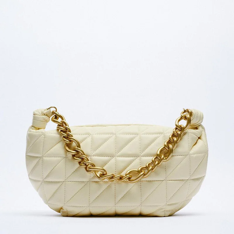 

Brand Embroidery Thread Women's Shoulder Bag Designer Thick Chain Handbag and Purse 2021 PU Leather Crossbody Bag Female Clutchs