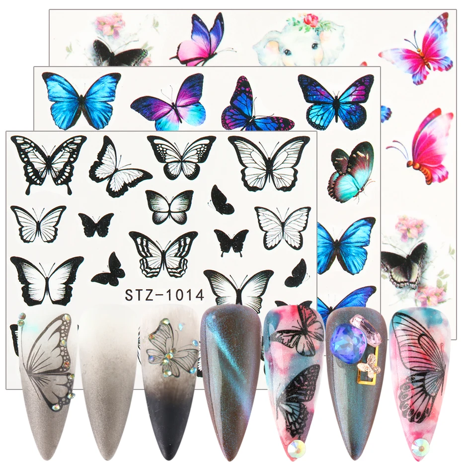 Бабочки наклейки для ногтей вода черная красочная Роза обертывание цветов