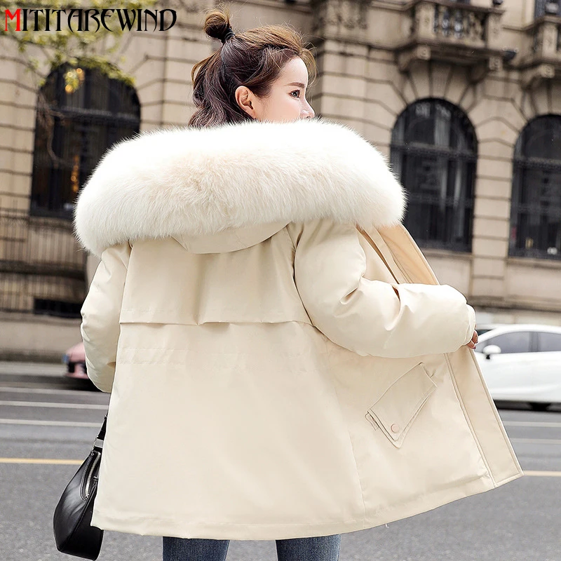 

-20 Degree Winter Parkas Jacket Women Korean Fashion Fleece Thick Warm Coat Women Puffer Jacket Big Fur Collar Hooded Chaquetas