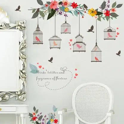 

1Piece Simple Creative Birdcage Flower Living Room Bedroom TV Background Wall Sticker Home Wall Decals Wallpaper Decoration