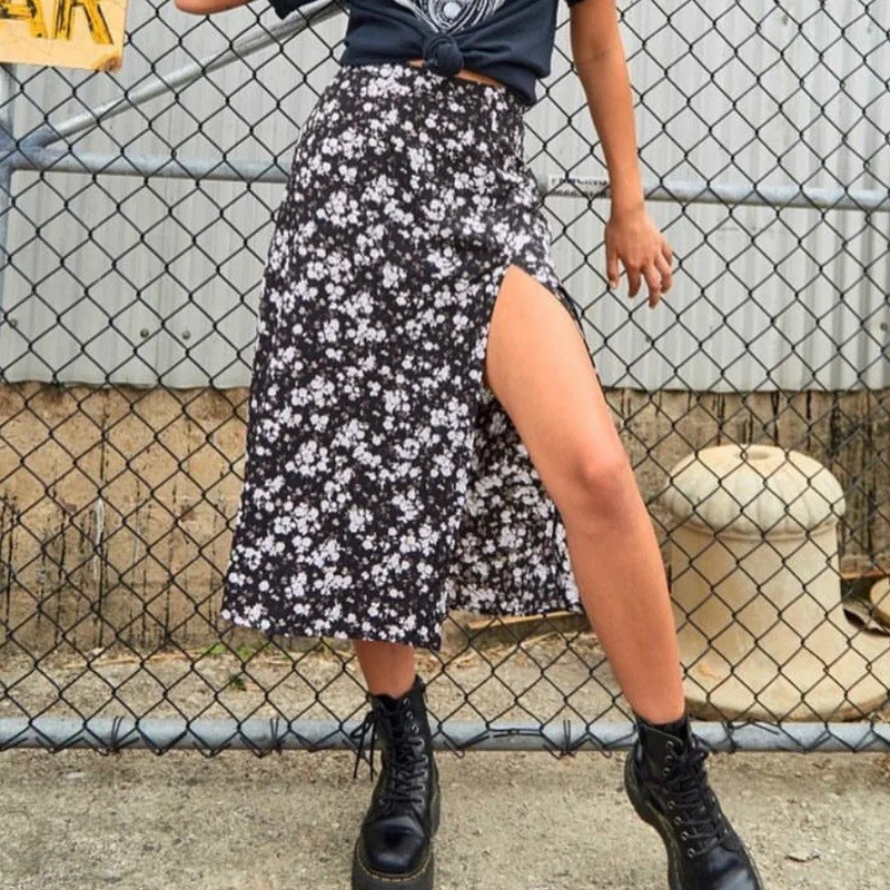 

HOT Summer Sexy Women High Waist Skirts Wraps Fashion Slim Split Beach Casual Midi Skirt Ladies Leopard Flower Printing Clothing