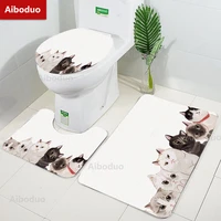 aiboduo cute cats restroom set bat mat kitty home decoration contour 3pcsset non slip toilet lid cover set bathroom rug carpet