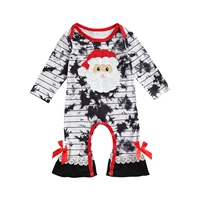 2021 christmas clothes for newborns cartoon christmas tie dye print lace trim long sleeve romper jumpsuit clothings for girls