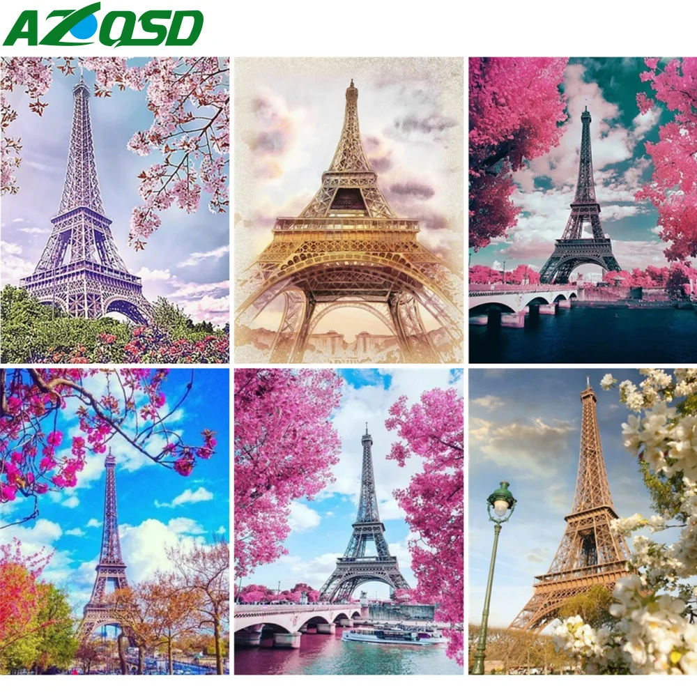 AZQSD алмазов картина город Парижские пейзажи мозаика алмазная вышивка цветок