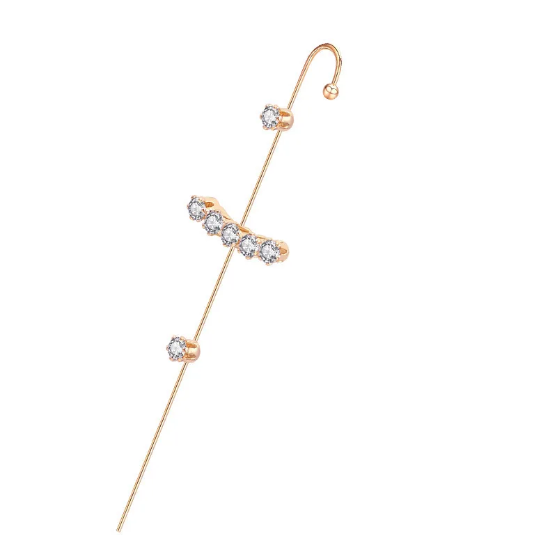 

New Fashion Ear Needle Wrap Crawler Hook Earrings for Women Surround Auricle Diagonal Stud Copper Inlaid Zircon Piercing Earring