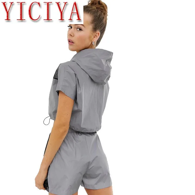 Женский светоотражающий костюм короткий топ с капюшоном и шорты комплект из 2