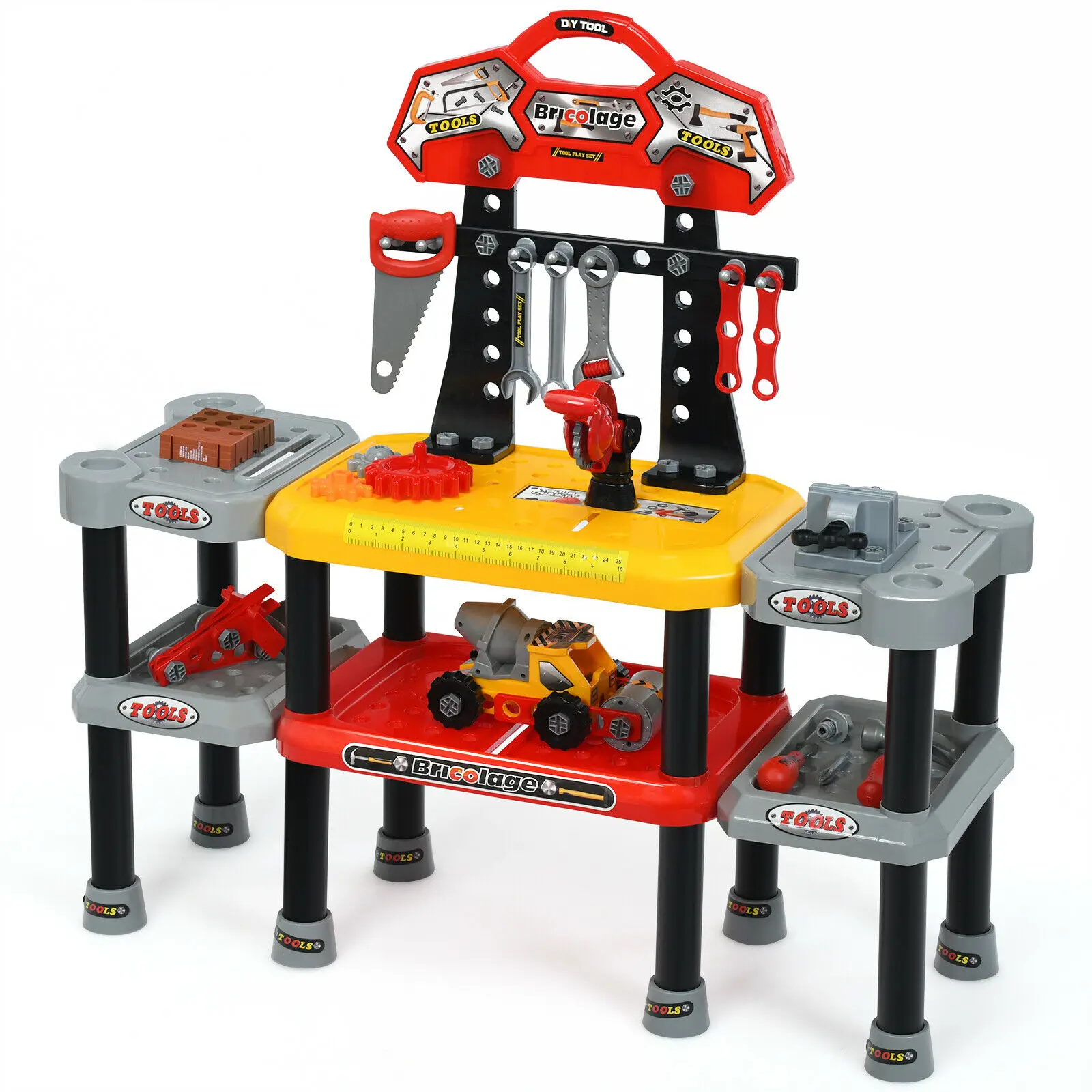 

121 Pcs Kids Pretend Workbench Construction Workshop Tool Play Set 2-Tier Bench TY587724