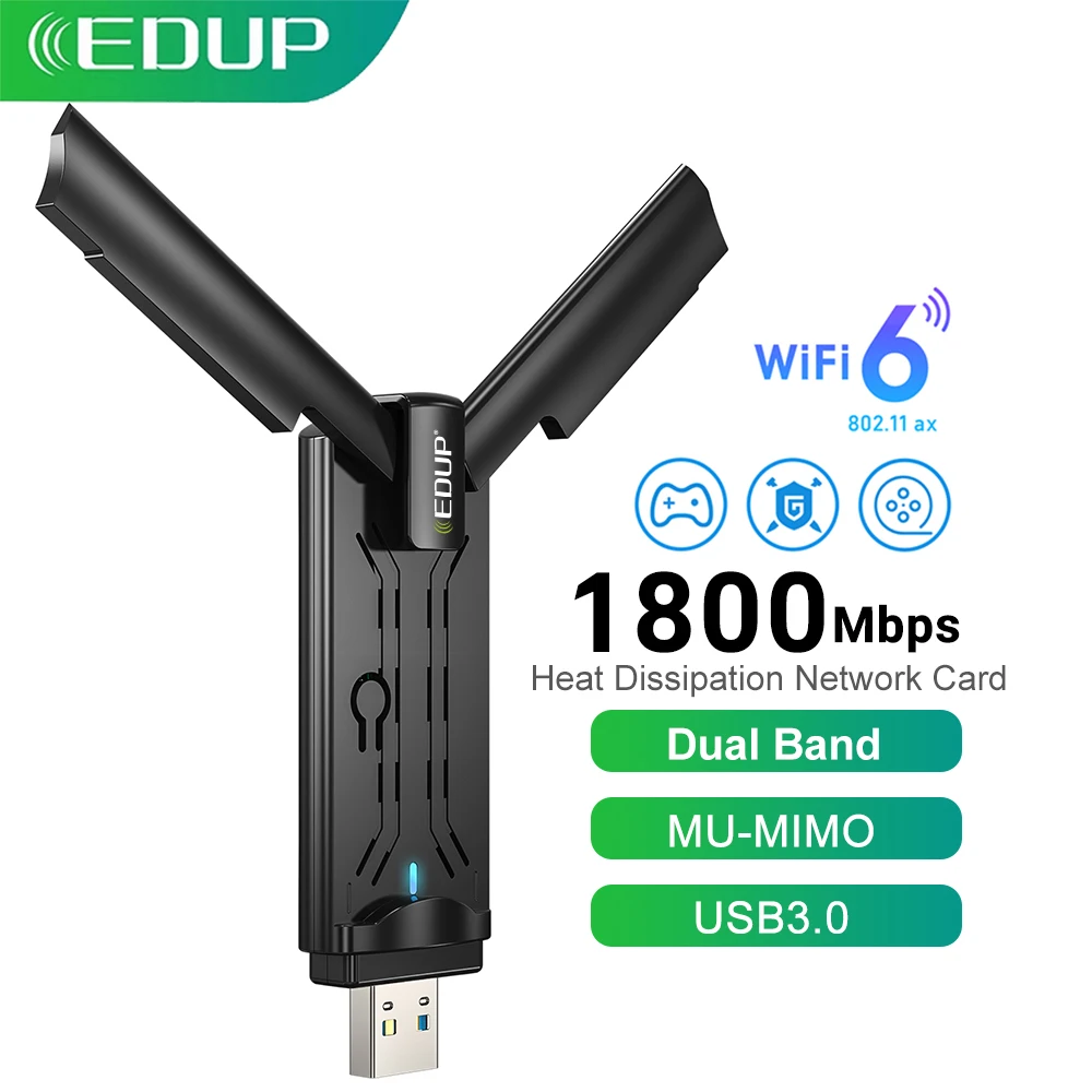 

EDUP 1800Mbps USB Wifi Adapter WiFi6 802.11ax 2.4GHz/5GHz Dual Band MU-MIMO Wifi Adapter USB3.0 Wifi Network Card For Computer