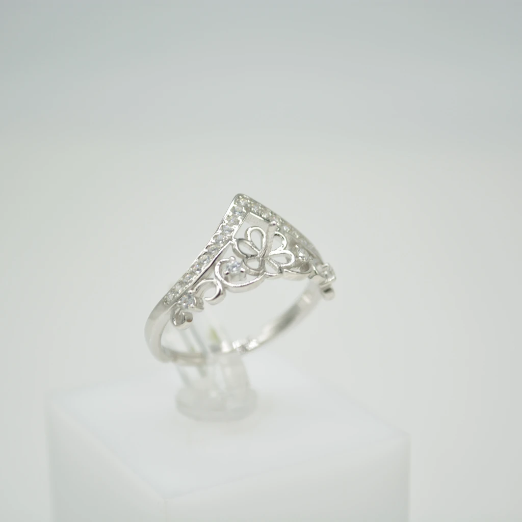 Simple micro Inlay Ring mountings fashionable pearl ring fittings girl S925 sterling silver jewelry accessories wholesale AMSSRM