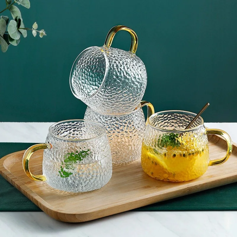 

420ML Golden Hammer Glass Cup With Handle High Temperature Resistant Tea Coffee Mug Milk Juice Cup Kitchen Drinkware