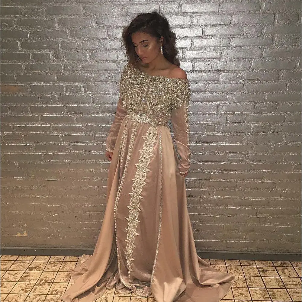 

Moroccan Kaftan Evening Dresses Beads Appliques Muslim Arabic Abaya prom Dress robe de soiree Sexy Dubai Party Gown Plus Size