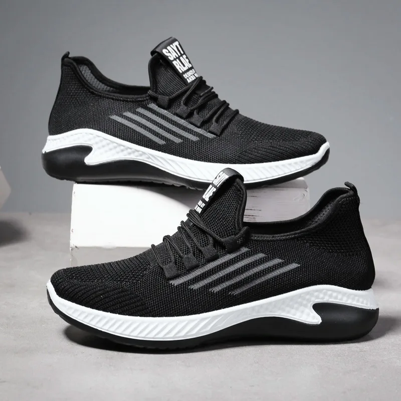 

2021 Men Sneakers Spring Summer Breathable Knit Mesh Fashion Cool Striped Comfortable Casual Sport Walking Shoes running shoes