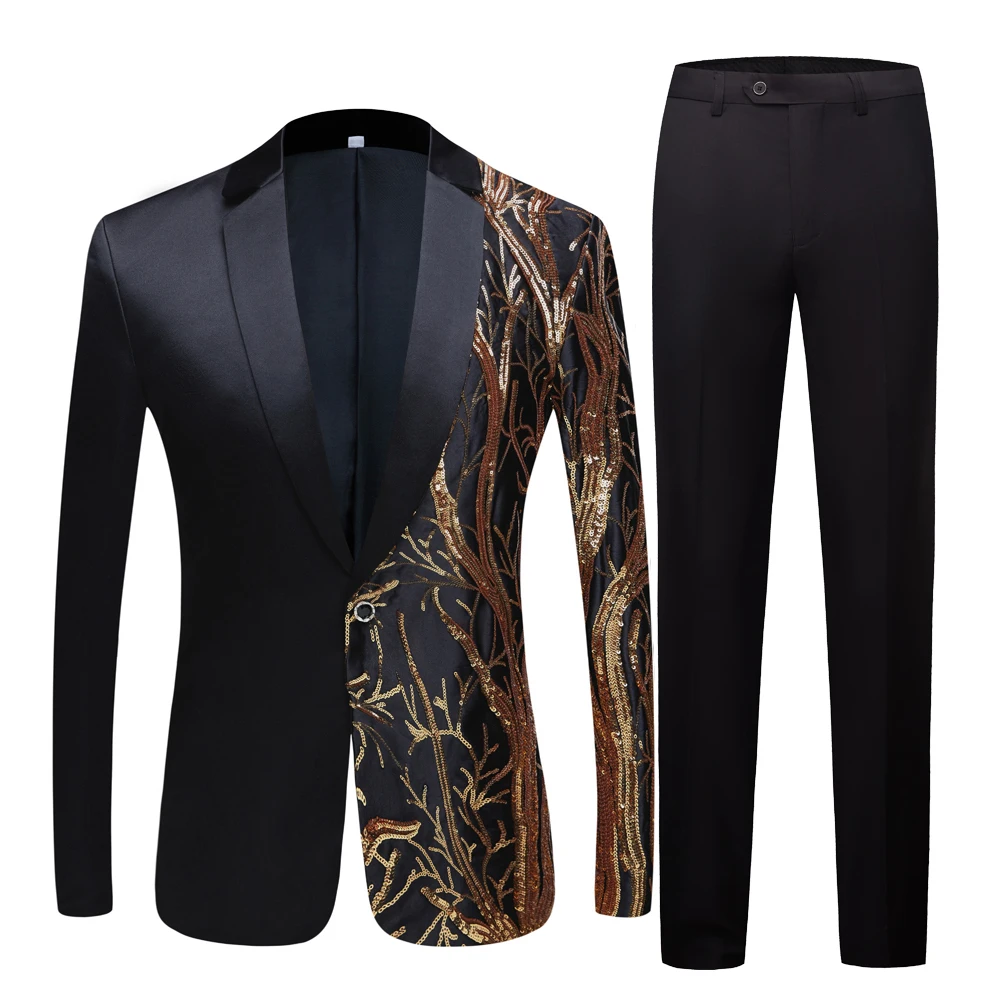 

Men's black Sequin Party Blazer Slim Fit Wedding Party Suit Jackets High Quality singer high density sequined Blazer suits