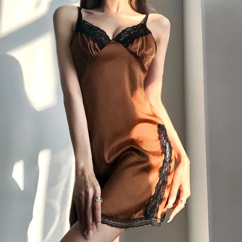 HEYounGIRL лоскутное кружево скольжения атласное Сексуальное Женское Платье с