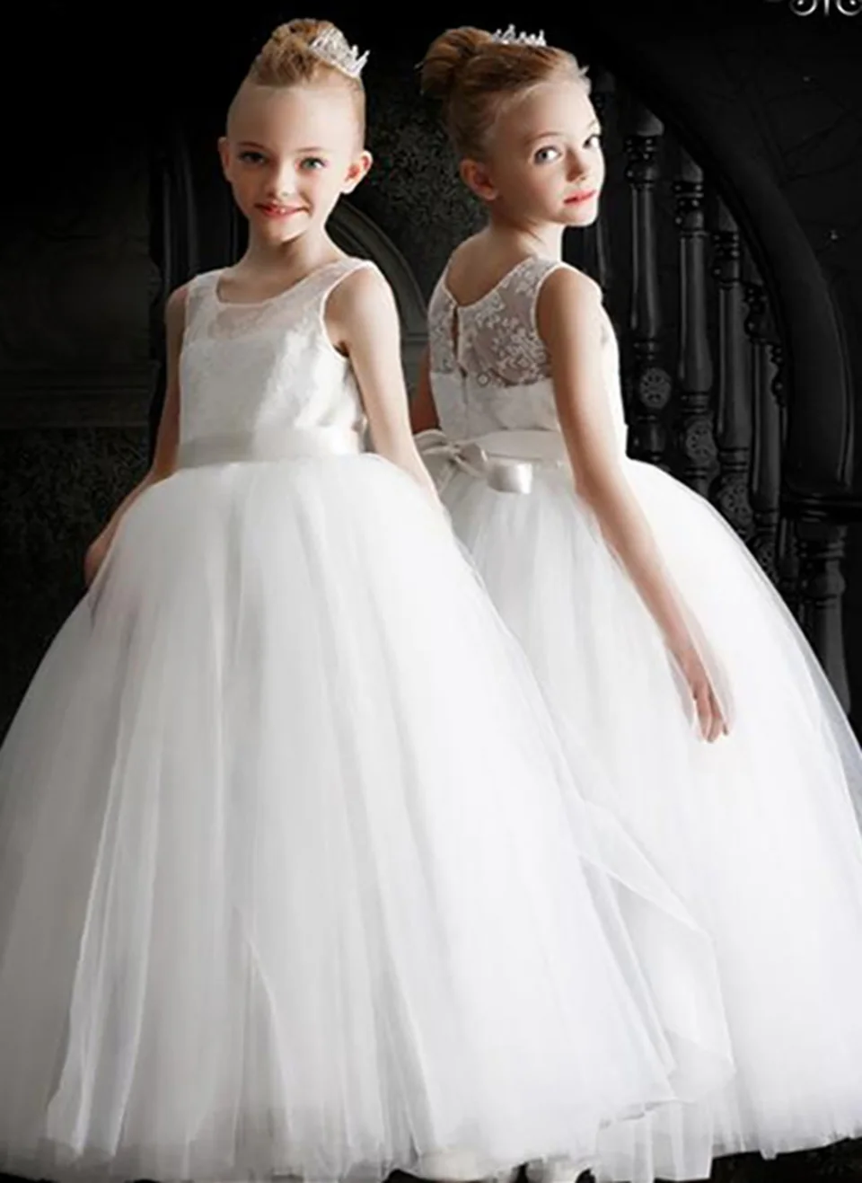 

Applique Tulle Birthday O-Neck Christmas Wedding Party Events Kids Formal Wear Girls Pageant Sleeveless Flower Girls Dresses