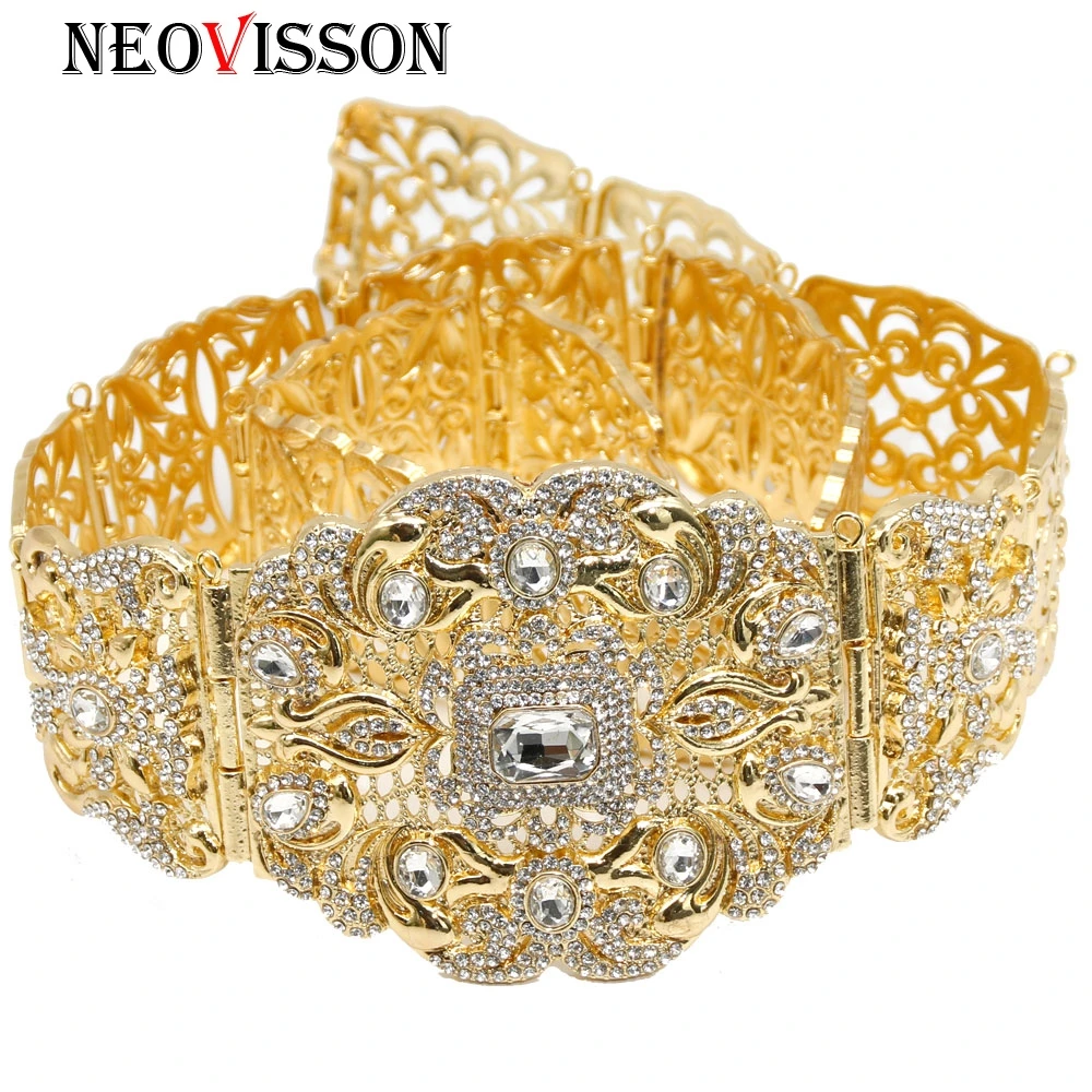 Элегантная женская золотая металлическая лента с кристаллами большие размеры цепочка на талию полый цветок