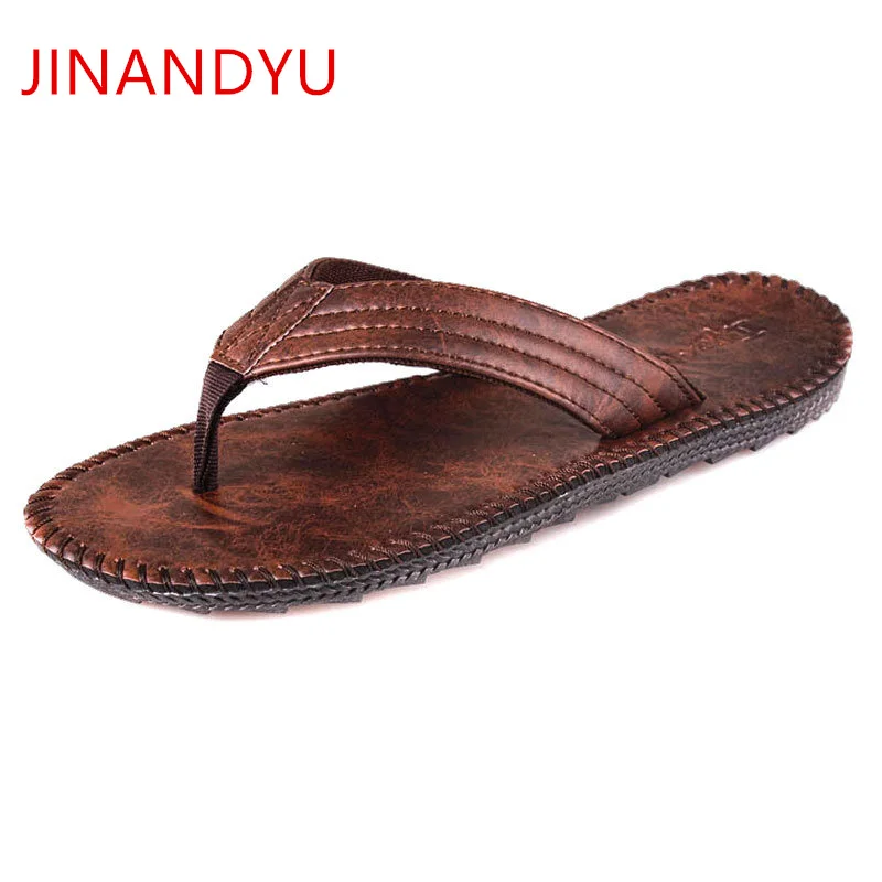 Кожаные шлепанцы JINANDYU для мужчин обувь пляжные сандалии мужские сланцы Мужская