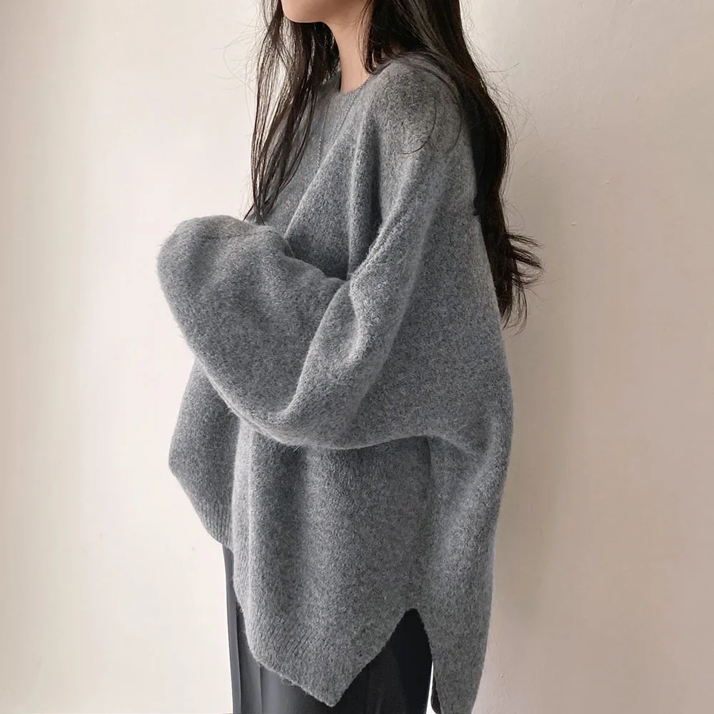 

Korean Style Casual Warm Women Sweater Pullover Solid Knitted Top Long Sleeve Loose Knitwear Tops Female Autumn Winter Sweaters
