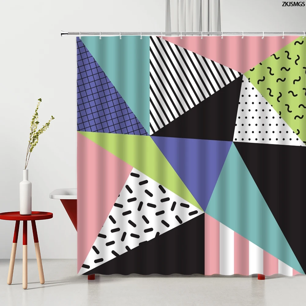 Diamond Geometry Shower Curtain Set Color Triangle Bath Mat Screen Entrance Door Mats Bathroom Rug Room Decoration Carpet | Дом и сад