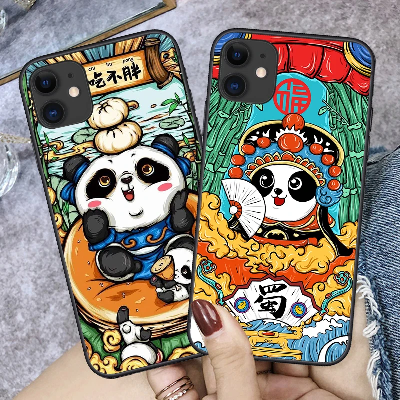 

Fashion Cartoons Art Panda print Case For IPhone 12 11 Pro Max X XS XR 7 8 Plus 6S SE 2020 Black Matte Soft TPU Silicone Cover