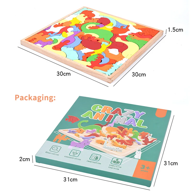 

Montessori Wooden 3D Puzzles Toy Animal Cartoon Multi-layer Jigsaw Puzzle Creative Baby Early Educational Cognition Toys