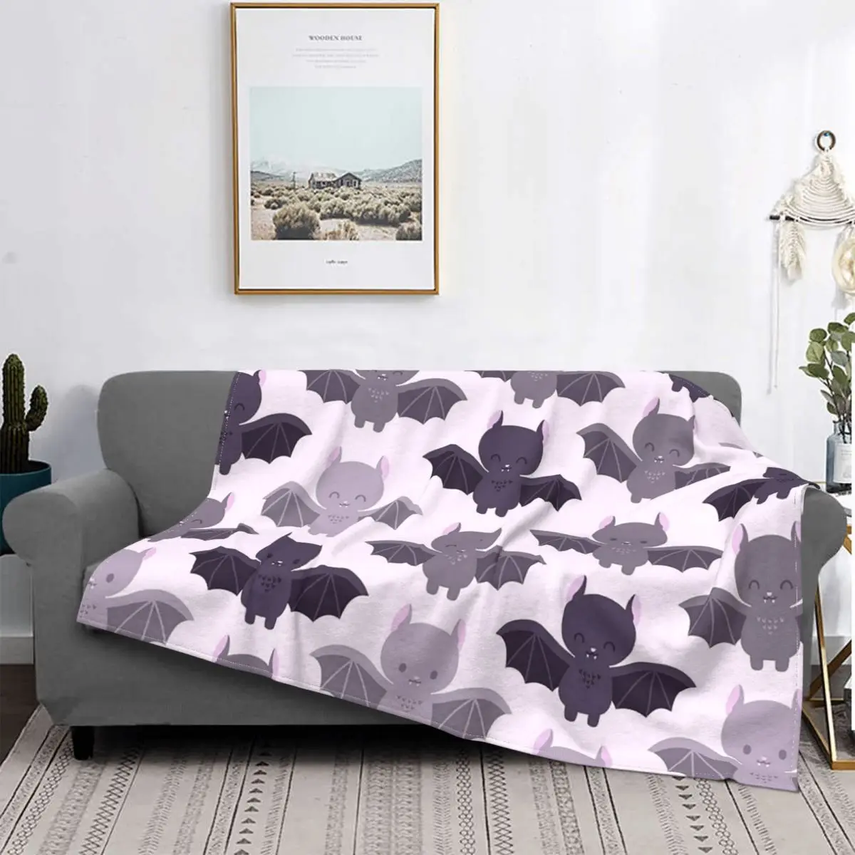 

Bat Pattern Blanket Velvet Autumn/Winter Animal Cute Portable Super Warm Throw Blanket for Bedding Bedroom Bedspreads
