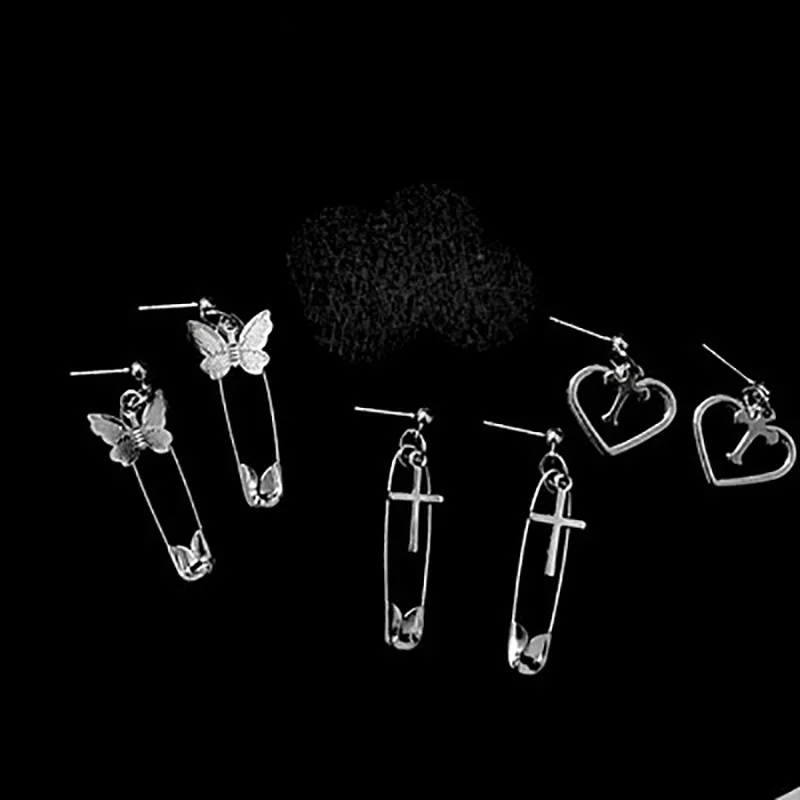 

European And American Punk Style Pin Love Butterfly Cross Earrings New Fashion Creative Gothic Earrings Wholesale 2021
