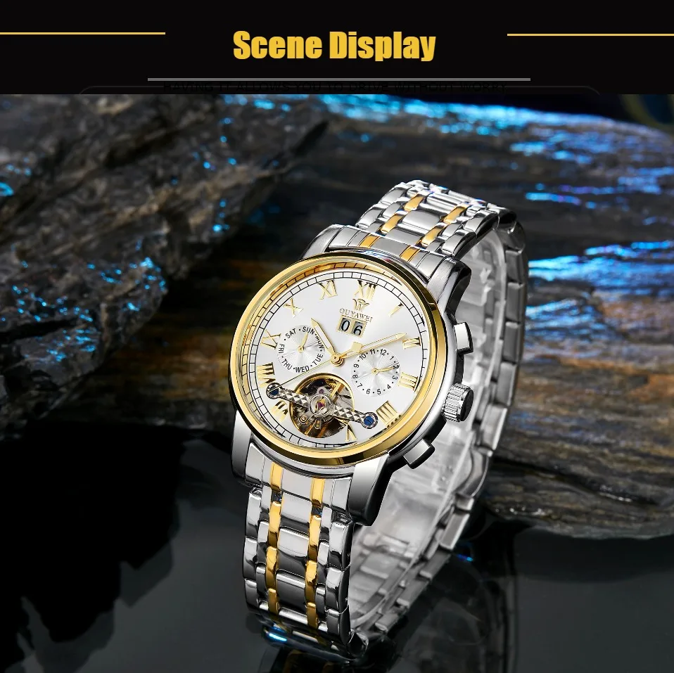 

OYW Self Wind Mechanical Dress Man Wristwatch Watch Luxury Gold Analog Automatic Clock Calendar Tourbillon Watch Reloj Masculino