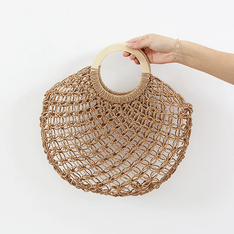 

Straw Bag Women Hand-Woven Handbag Moon Shape Casual Rattan Bag Big Capacity Drawstring Casual Beach Shoulder Holiday Bag 2021