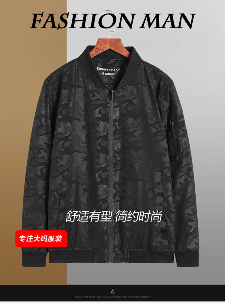 

Autumn new young men's fattening plus size camouflage printed jacket fat man loose casual baseball collar jacket men's jacket
