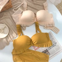 wasteheart for women fashion red yellow lace trim half cup padded bras bralette panties push up sexy lingerie sets underwear a b